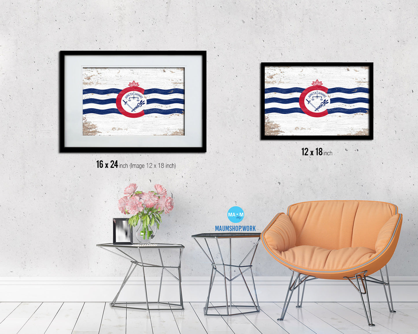 Cincinnati City Ohio State Shabby Chic Flag Framed Prints Decor Wall Art Gifts