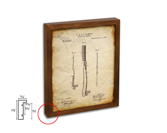 Razor Brace Barbershop Vintage Patent Artwork Walnut Frame Print Wall Art Decor Gifts