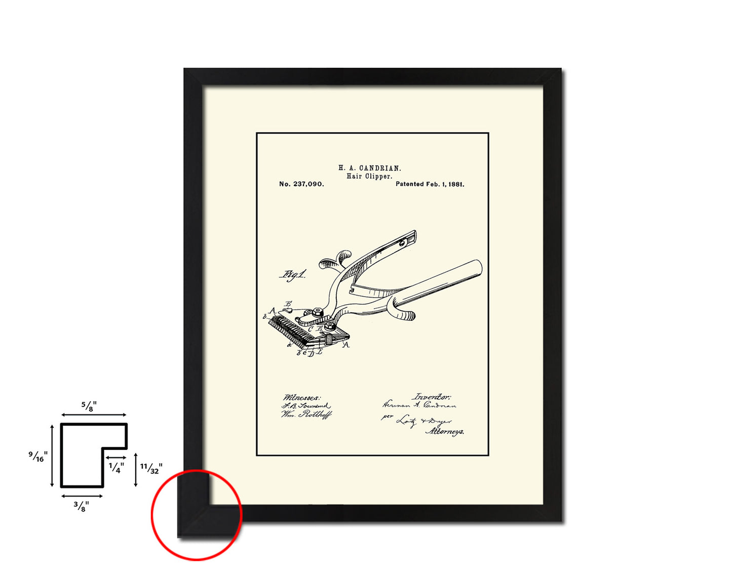 Hair Clipper Barbershop Vintage Patent Artwork Black Frame Print Wall Art Decor Gifts