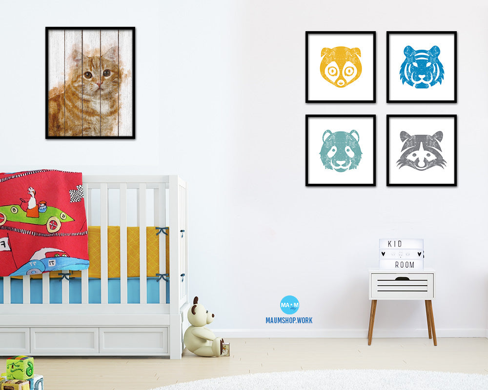 Red Little Cat Kitten Portrait Framed Print Pet Home Decor Custom Watercolor Wall Art Gifts