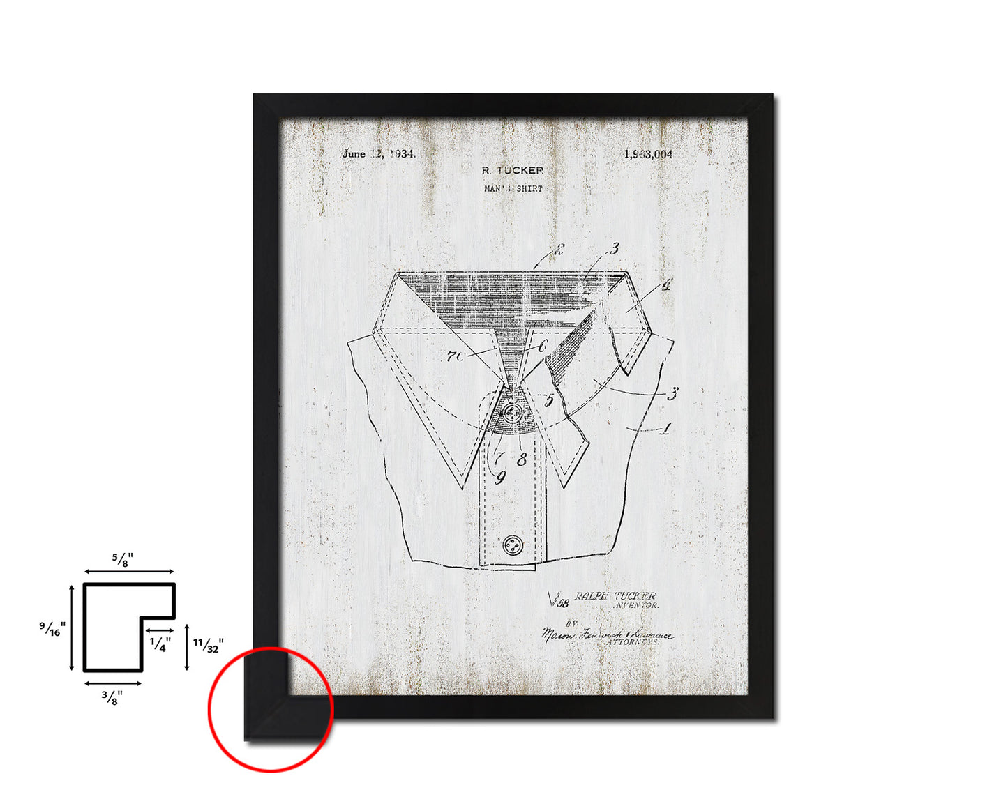 Tucker Mans Shirt Clothes Vintage Patent Artwork Black Frame Print Wall Art Decor Gifts