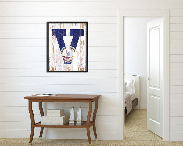 Virginia State Initial Flag Wood Framed Paper Print Decor Wall Art Gifts, Beach