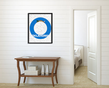 Oklahoma State Initial Flag Wood Framed Paper Print Decor Wall Art Gifts, Brick