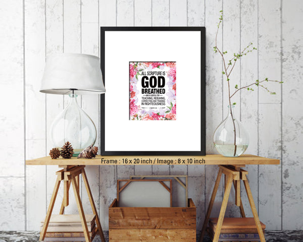 All scripture is god breathed and is useful for teaching Quote Wood Framed Print Wall Decor Art Gifts