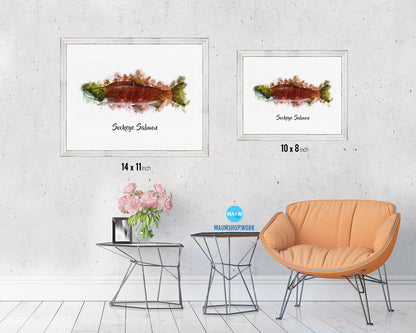 Sockeye Salmon Fish Framed Prints Modern Restaurant Sushi Bar Watercolor Wall Art Decor