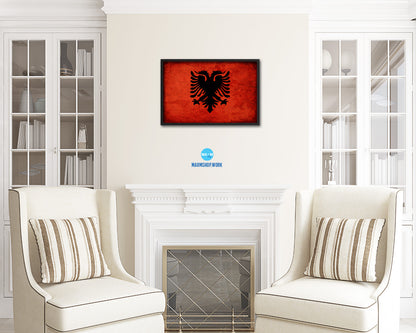 Albania Country Vintage Flag Wood Framed Print Wall Art Decor Gifts