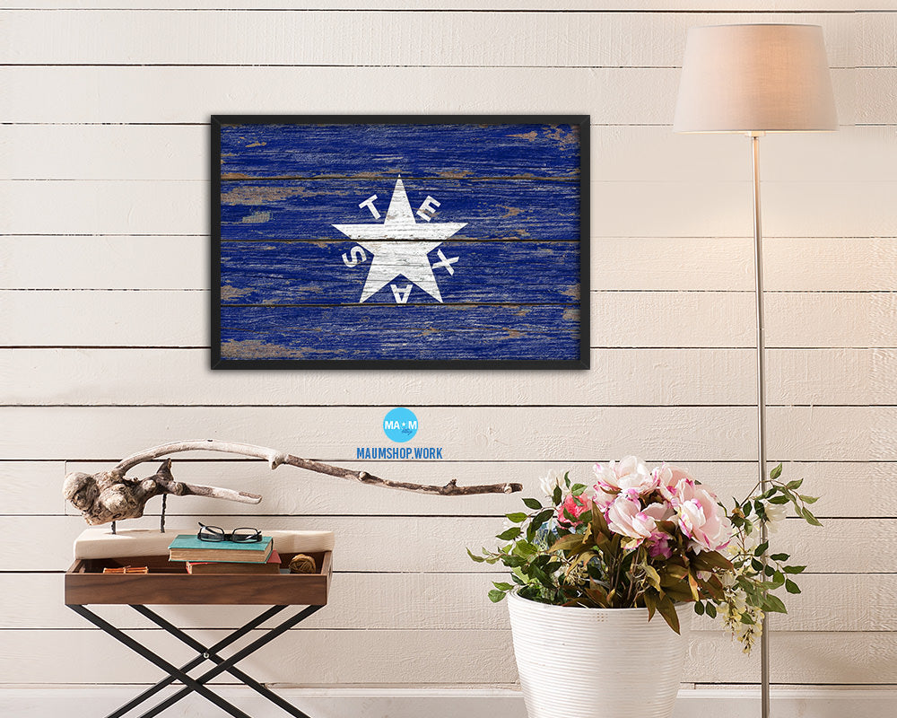 Texas History Lorenzo De Zavala Wood Rustic Flag Wood Framed Print Wall Art Decor Gifts