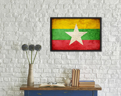 Myanmar Country Vintage Flag Wood Framed Print Wall Art Decor Gifts