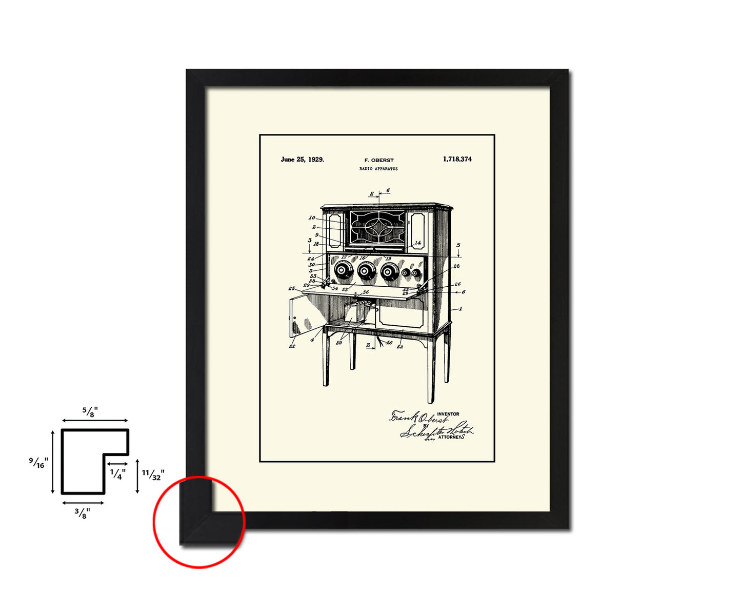 Apparatus Radio Vintage Patent Artwork Black Frame Print Wall Art Decor Gifts