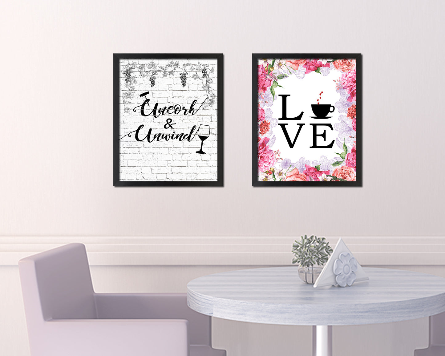 Uncork & Unwind Words Wood Framed Print Wall Decor Art Gifts
