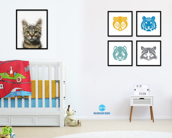 Gray Kitten Cat Kitten Portrait Framed Print Pet Home Decor Custom Watercolor Wall Art Gifts