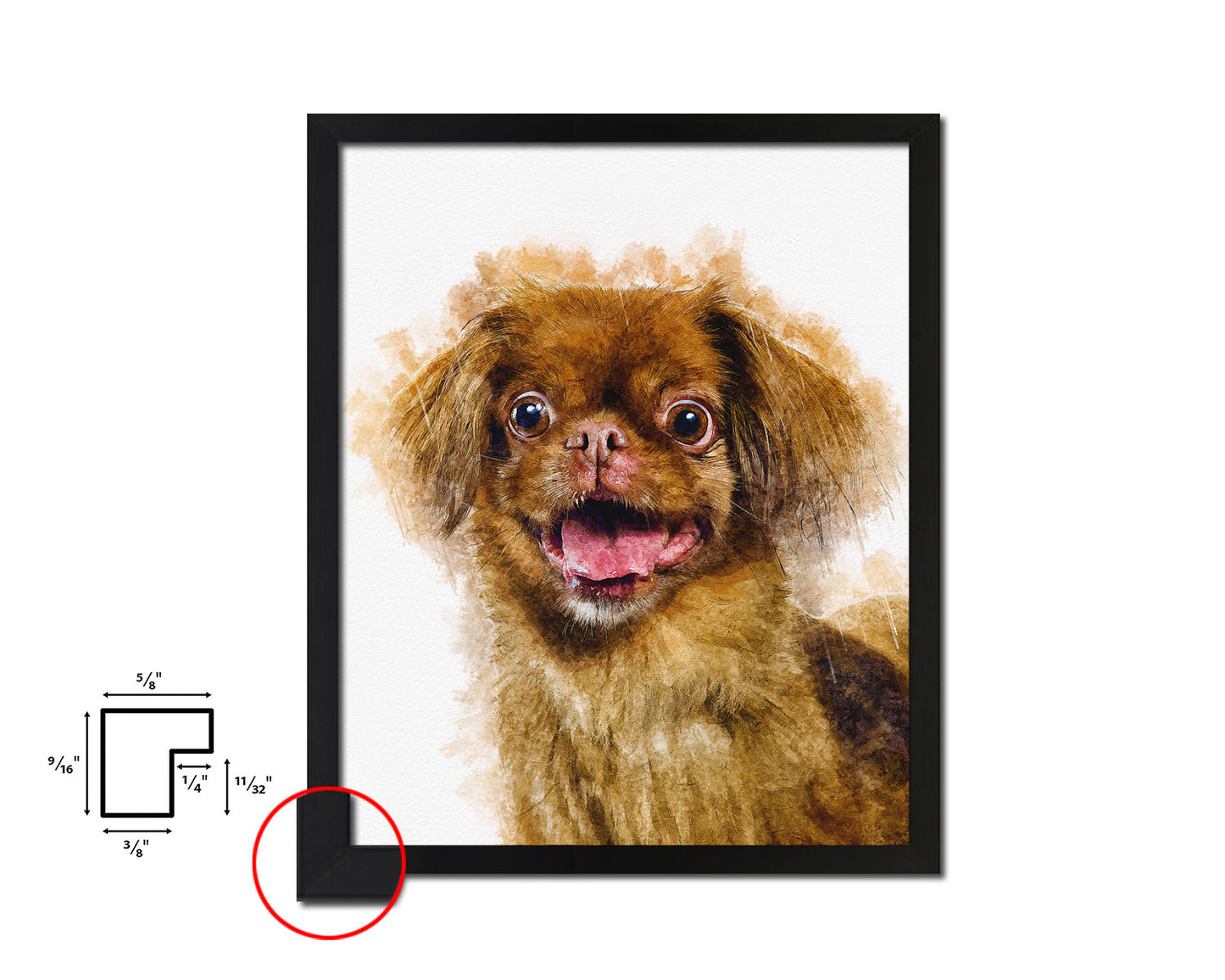 Pekingese Dog Puppy Portrait Framed Print Pet Watercolor Wall Decor Art Gifts