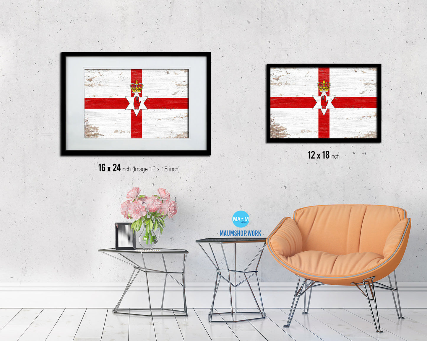 North Irish Ulster City Northern Ireland Country Shabby Chic Flag Framed Prints Decor Wall Art Gifts