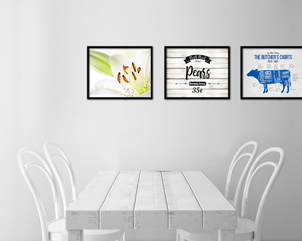 Fresh Fruit Pears Vintage Sign Fine Art Paper Prints Wood Frame Wall Art Decor Gifts