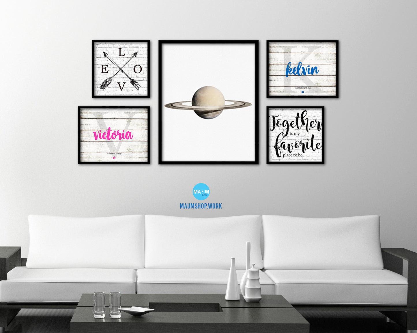 Saturn Planet Prints Watercolor Solar System Wood Framed Paper Print Wall Art Decor Gifts