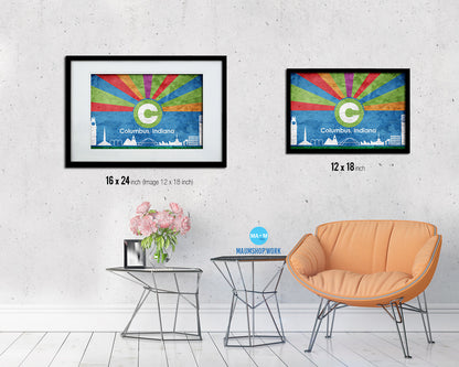 Columbus City Indiana State Vintage Flag Wood Framed Prints Decor Wall Art Gifts