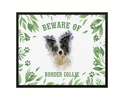 Beware of Border Collie Sign Wood Framed Print Wall Art Decor Gifts