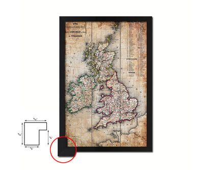 British Isles and Ireland Antique Map Wood Framed Print Art Wall Decor Gifts