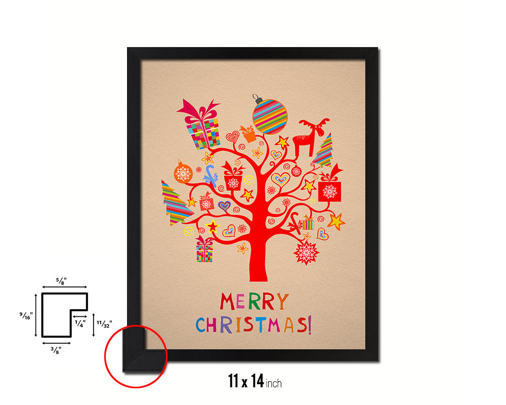 Merry Christmas Tree Holiday Season Gifts Wood Framed Print Home Decor Wall Art