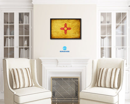 New Mexico State Vintage Flag Wood Framed Paper Print Wall Art Decor Gifts
