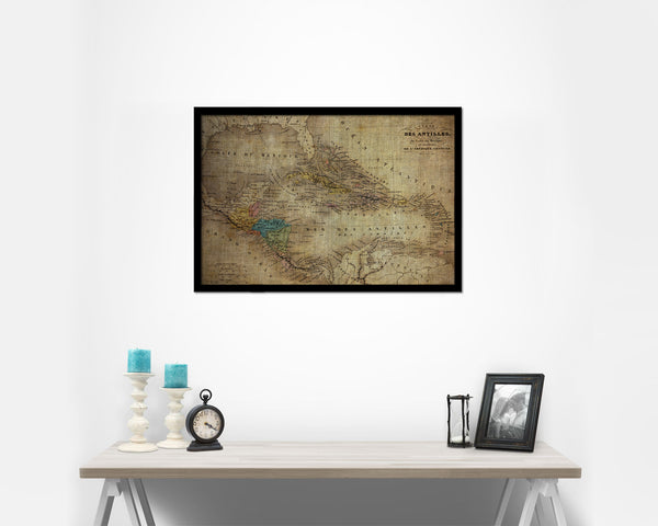 West Indies Caribbean 1870 Vintage Map Framed Print Art Wall Decor Gifts