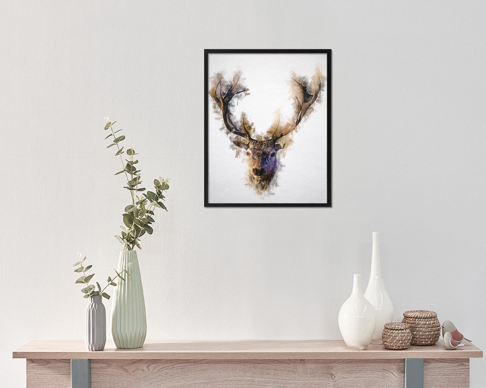 Horn Deer Animal Painting Print Framed Art Home Wall Decor Gifts
