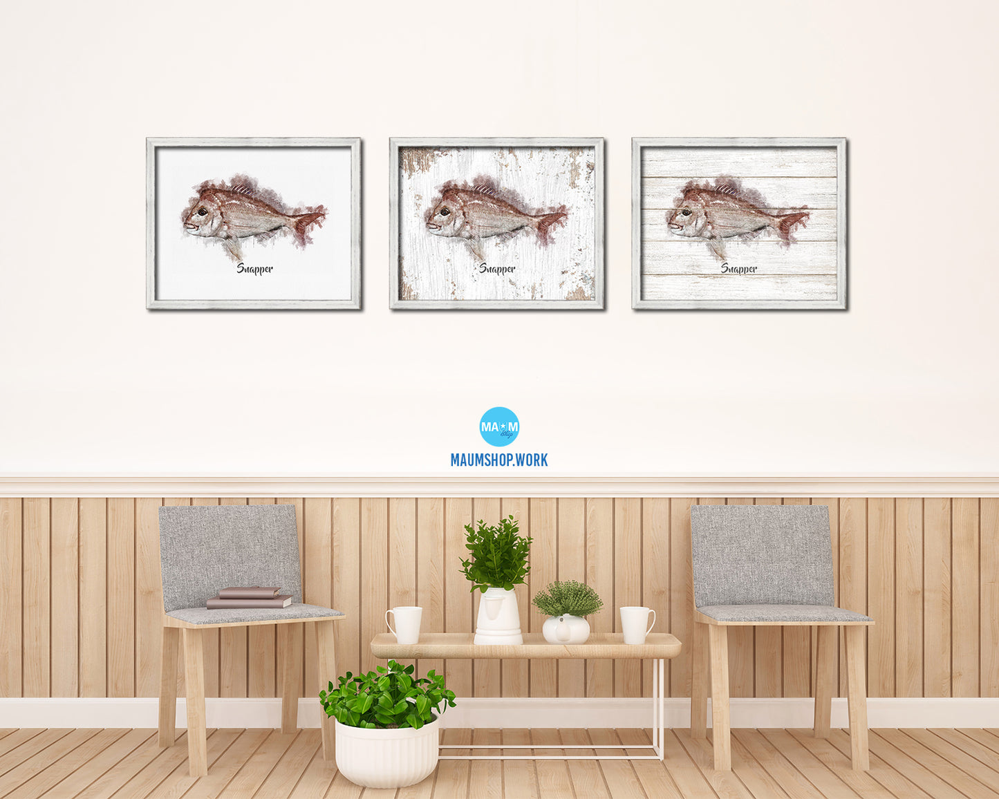 Snapper Fish Framed Prints Modern Restaurant Sushi Bar Watercolor Wall Art Decor