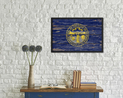 Nebraska State Rustic Flag Wood Framed Paper Prints Wall Art Decor Gifts