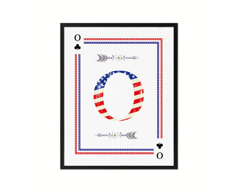 Letter O Custom Monogram Card Decks Clover American Flag Framed Print Wall Art Decor Gifts