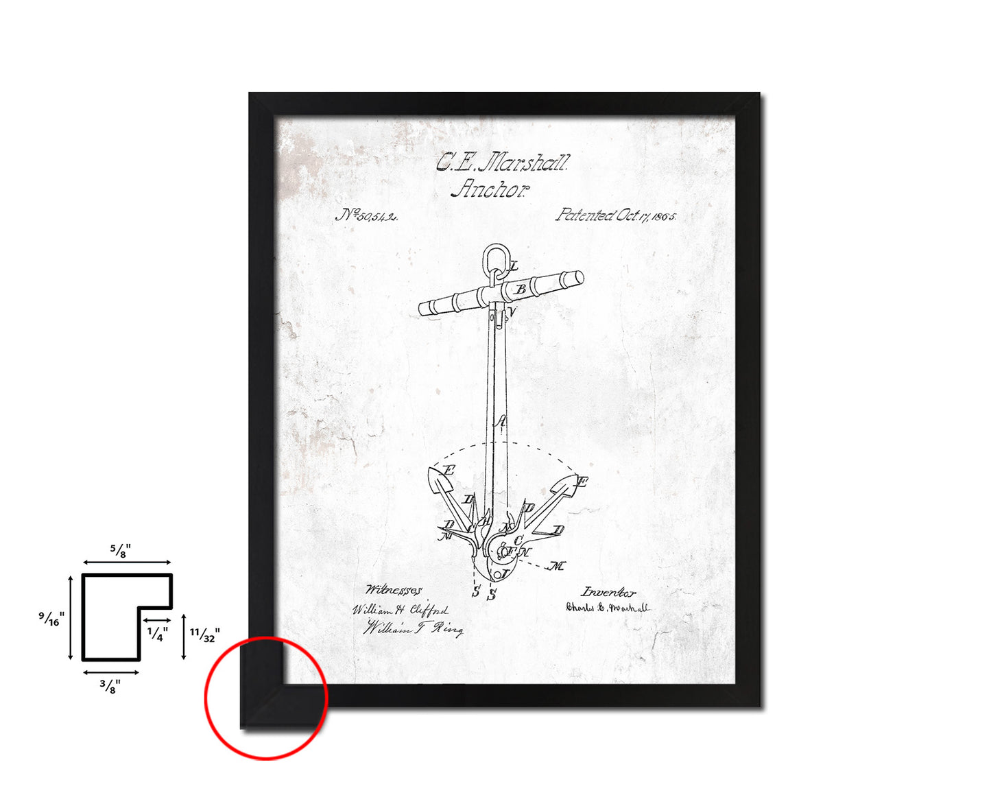 Anchor Nautical Vintage Patent Artwork Black Frame Print Gifts