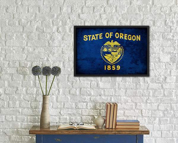 Oregon State Vintage Flag Wood Framed Paper Print Wall Art Decor Gifts