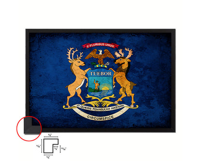 Michigan State Vintage Flag Wood Framed Paper Print Wall Art Decor Gifts