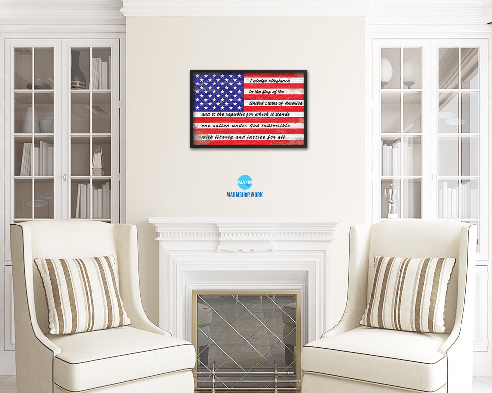 The Pledge of Allegiance American Shabby Chic Military Flag Framed Print Art
