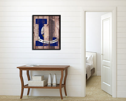 Louisiana State Initial Flag Wood Framed Paper Print Decor Wall Art Gifts, Wood