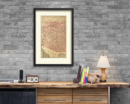 Arizona Circa Old Map Wood Framed Print Art Wall Decor Gifts