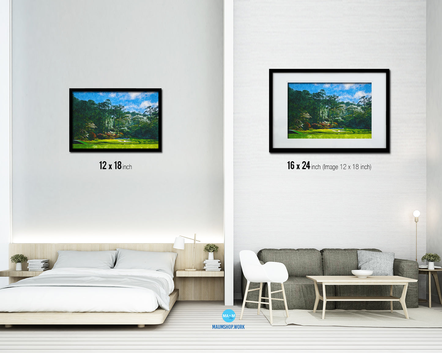 Augusta GA Golf Course, Spring Artwork Painting Print Art Wood Framed Wall Decor Gifts