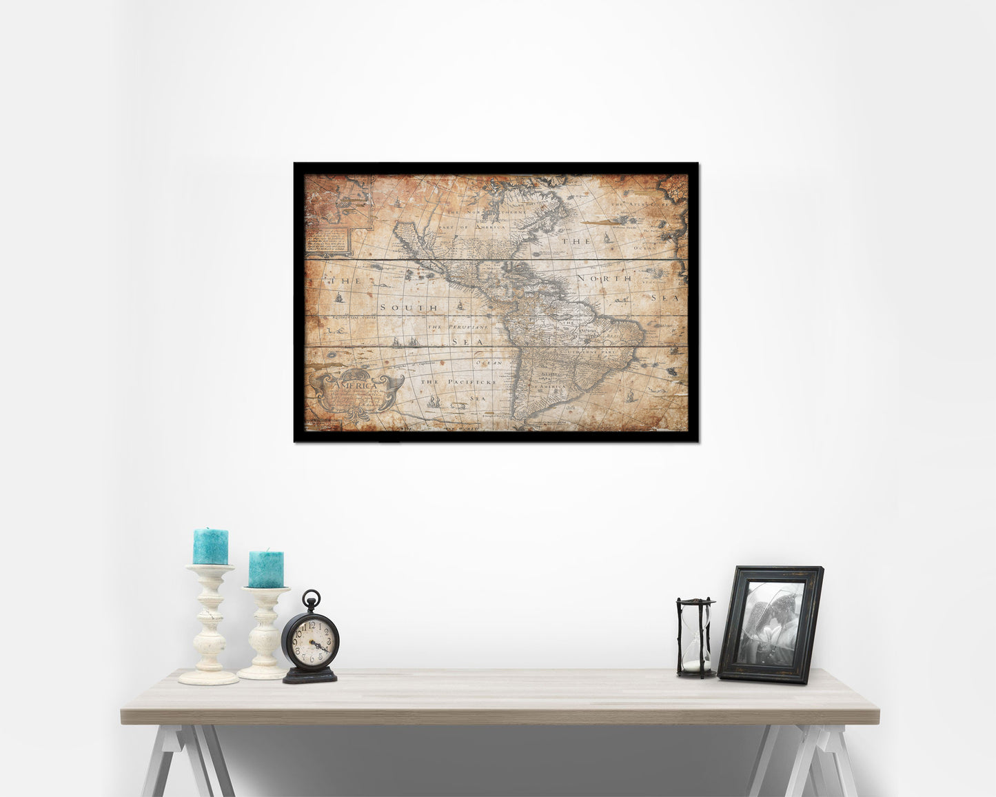 North and South America 1626 Antique Map Framed Print Art Wall Decor Gifts