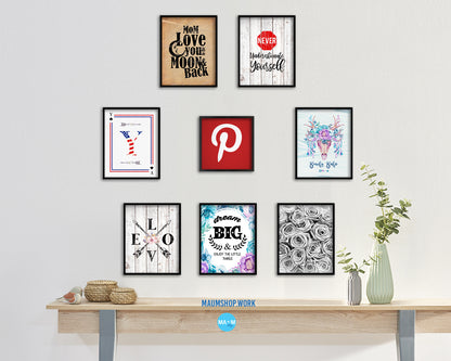 Pinterest Social Media Symbol Icons logo Wood Framed Print Home Decor Wall Art Gifts