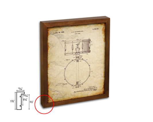 Snare Drum Music Vintage Patent Artwork Walnut Frame Print Wall Art Decor Gifts