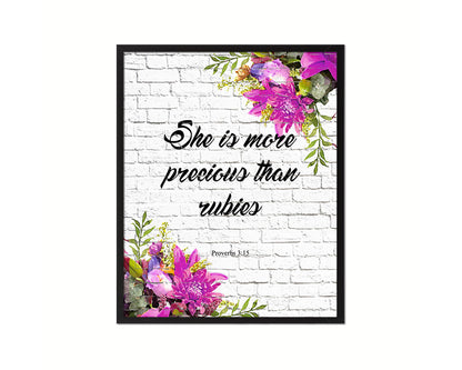 She is more precious than rubies, Proverbs 3:5 Quote Framed Print Home Decor Wall Art Gifts