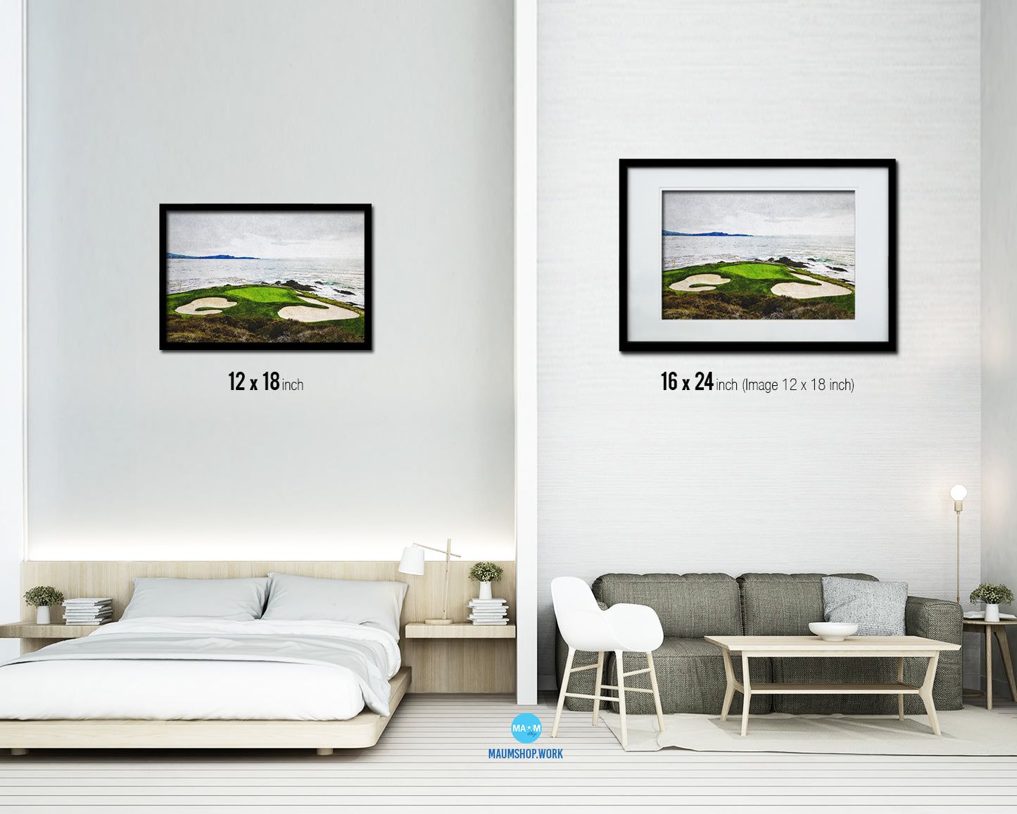 Pebble Beach Golf Course Artwork Painting Print Art Wood Framed Wall Decor Gifts