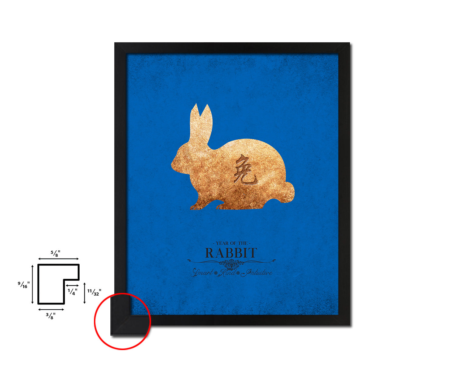 Rabbit Chinese Zodiac Character Black Framed Art Paper Print Wall Art Decor Gifts, Blue