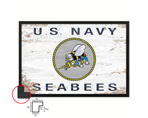 US Navy Seabees Shabby Chic Military Flag Framed Print Decor Wall Art Gifts