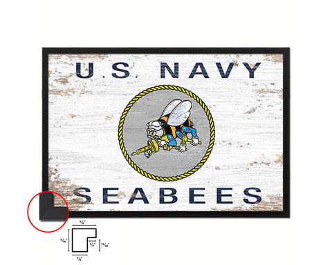 US Navy Seabees Shabby Chic Military Flag Framed Print Decor Wall Art Gifts