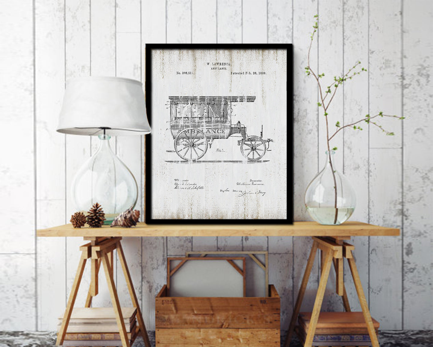 Ambulance Doctor Vintage Patent Artwork Black Frame Print Wall Art Decor Gifts