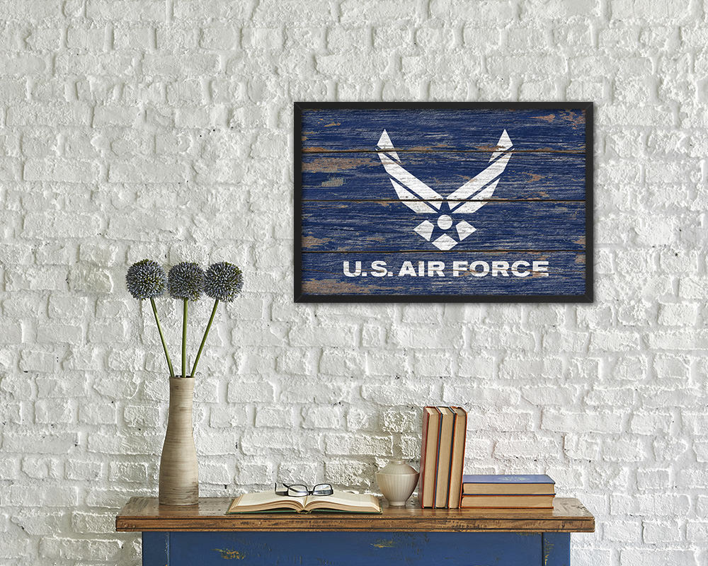 US Air Force Wood Rustic Flag Wood Framed Print Wall Art Decor Gifts