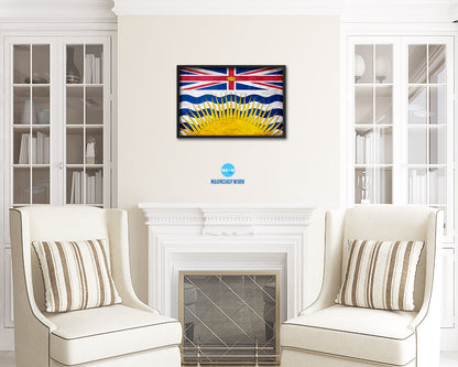 British Columbia Province City Canada Country Vintage Flag Wood Framed Prints Decor Wall Art Gifts