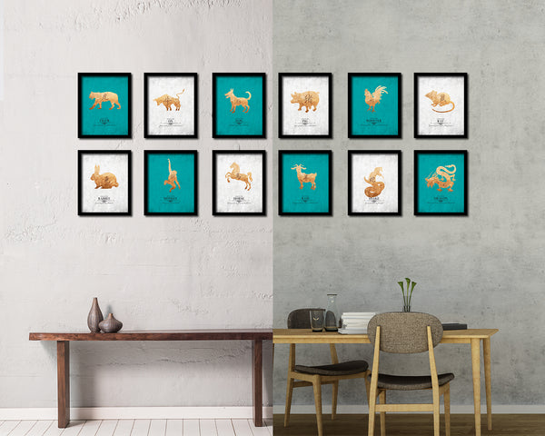 Rooster Chinese Zodiac Character Black Framed Art Paper Print Wall Art Decor Gifts, White