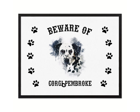 Beware of Corgi Pembroke Sign Wood Framed Print Wall Art Decor Gifts