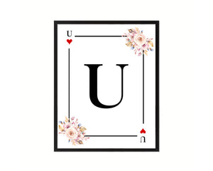 Letter U Personalized Boho Monogram Heart Playing Decks Framed Print Wall Art Decor Gifts